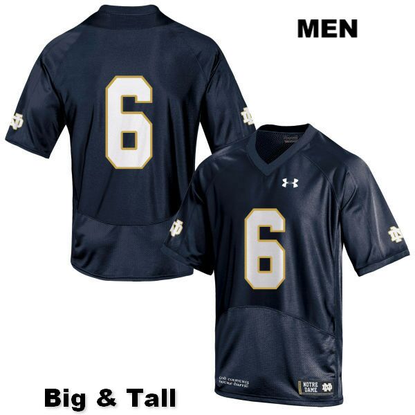 Men's NCAA Notre Dame Fighting Irish #6 Tony Jones Jr. Stitched College Under Armour Authentic Navy Big & Tall No Name Football Jersey NJ10Z45TW